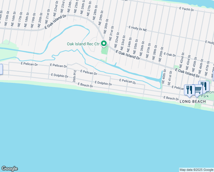 map of restaurants, bars, coffee shops, grocery stores, and more near 2928 East Beach Drive in Oak Island