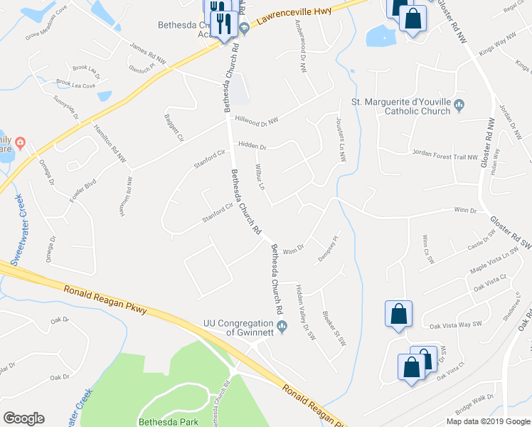 map of restaurants, bars, coffee shops, grocery stores, and more near 111 Wilbur Lane in Lawrenceville