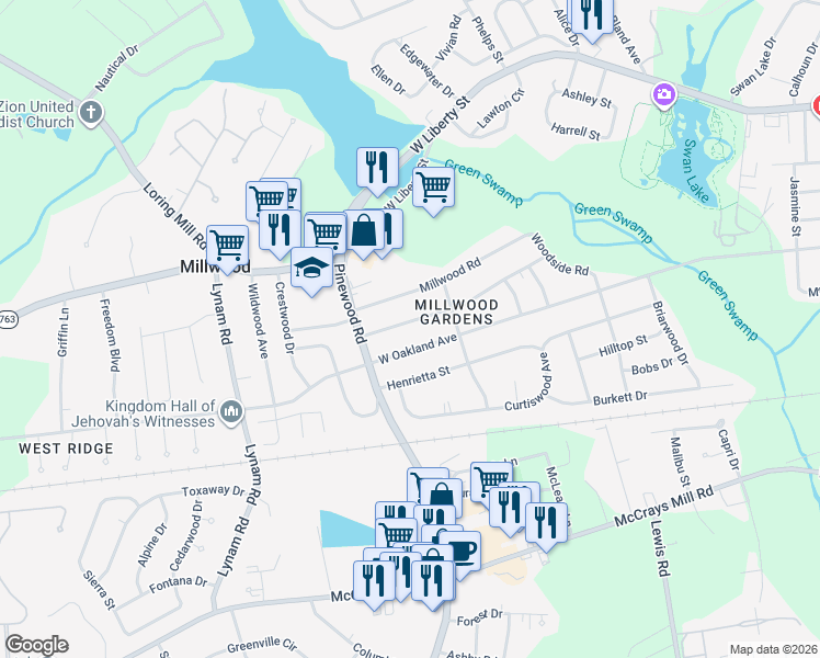 map of restaurants, bars, coffee shops, grocery stores, and more near 1922 Georgianna Drive in Sumter