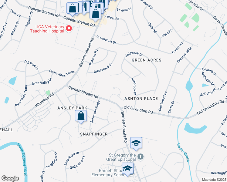 map of restaurants, bars, coffee shops, grocery stores, and more near 201 Rockford Drive in Athens