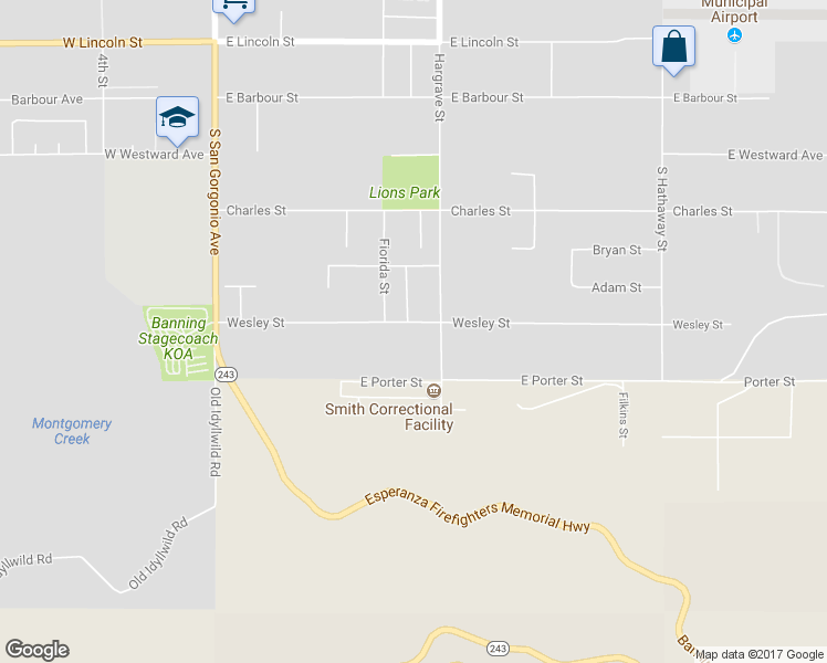 map of restaurants, bars, coffee shops, grocery stores, and more near 708 Wesley Street in Banning