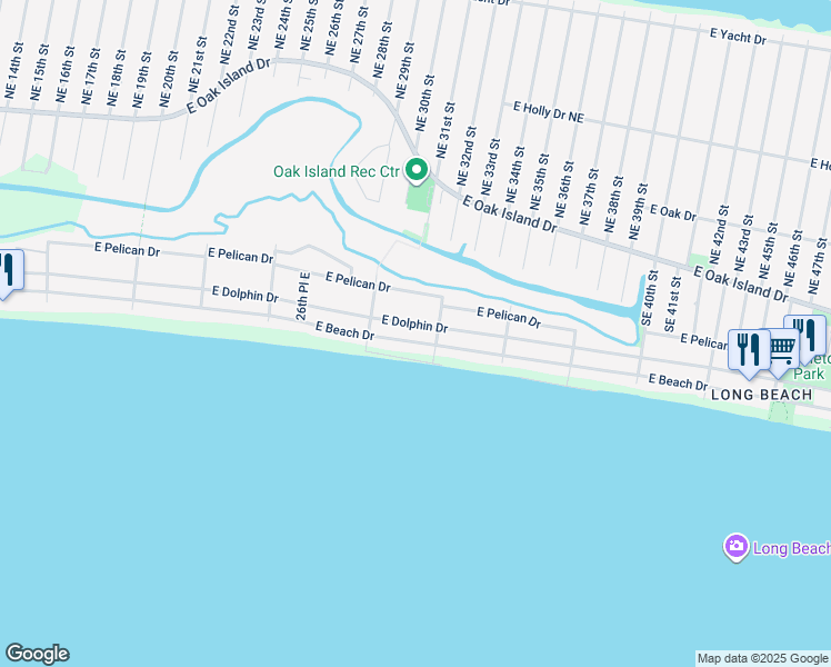 map of restaurants, bars, coffee shops, grocery stores, and more near 2928 East Beach Drive in Oak Island