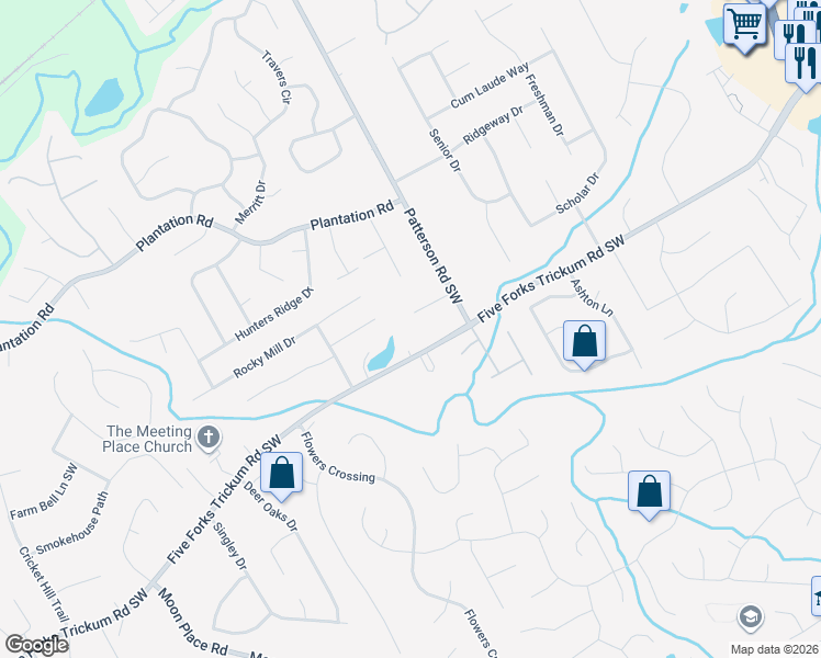 map of restaurants, bars, coffee shops, grocery stores, and more near 1900 Kingston Way Southeast in Lawrenceville