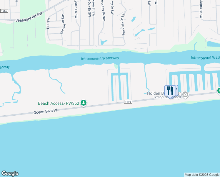 map of restaurants, bars, coffee shops, grocery stores, and more near 100-174 Sand Dollar Dr SW in Holden Beach