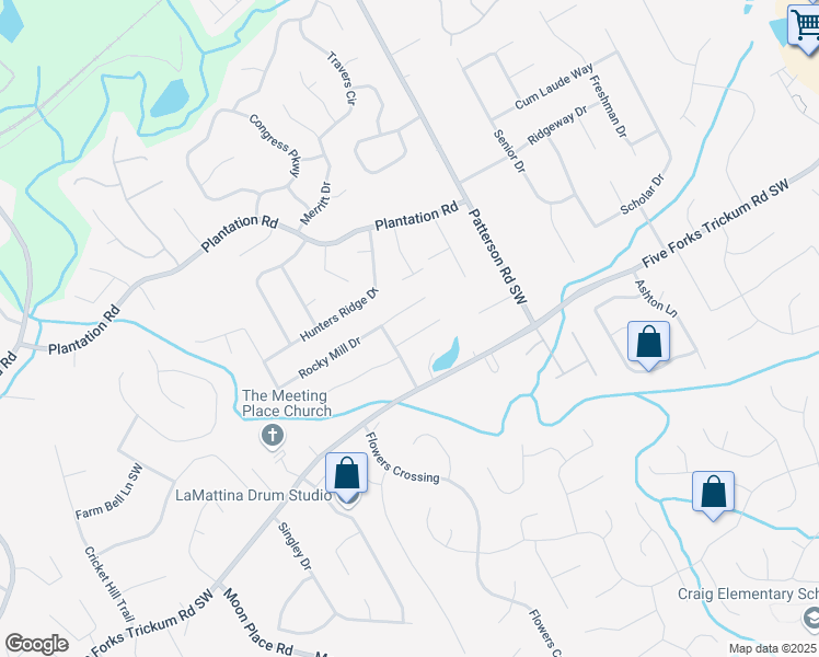 map of restaurants, bars, coffee shops, grocery stores, and more near 1971 Rocky Mill Lane in Lawrenceville