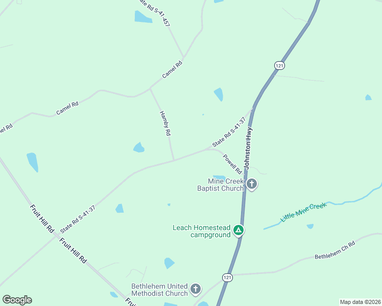 map of restaurants, bars, coffee shops, grocery stores, and more near 174 Rocky Creek Road in Johnston