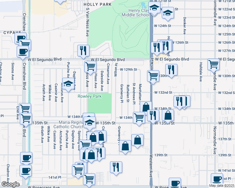 map of restaurants, bars, coffee shops, grocery stores, and more near 13204 Wilton Place in Gardena