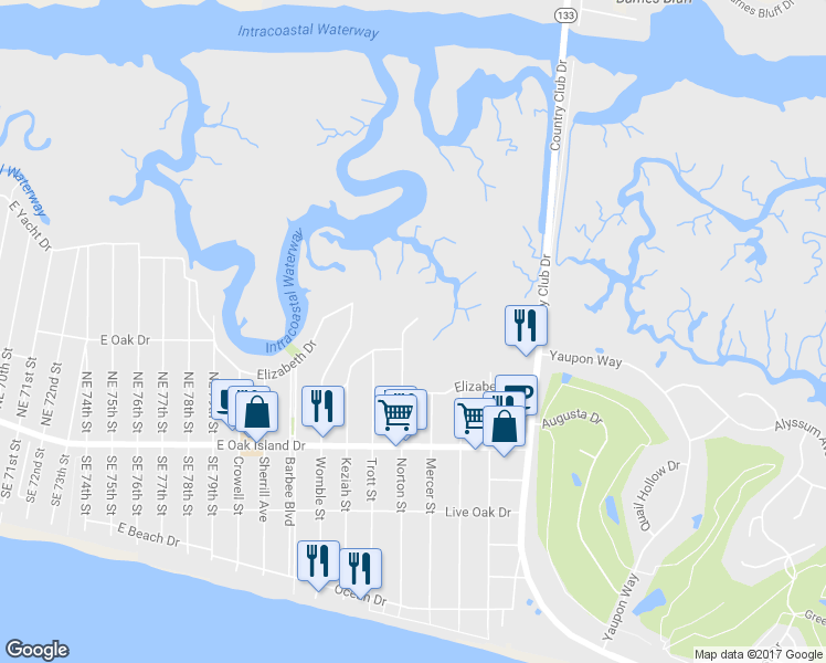 map of restaurants, bars, coffee shops, grocery stores, and more near 520 Norton Street in Oak Island