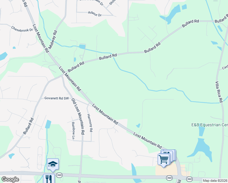 map of restaurants, bars, coffee shops, grocery stores, and more near 1823 Lost Mountain Road in Powder Springs