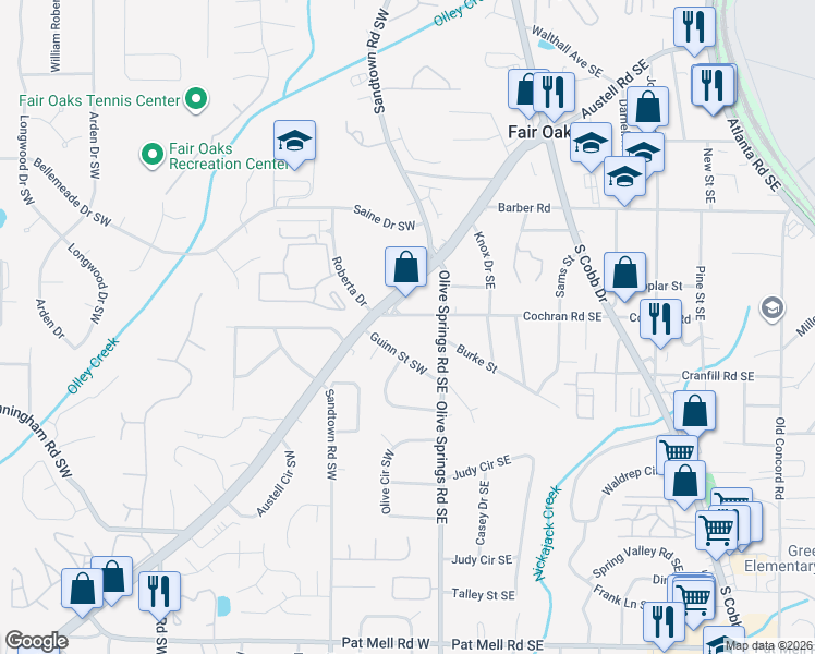 map of restaurants, bars, coffee shops, grocery stores, and more near 49 Cochran Road Southwest in Marietta