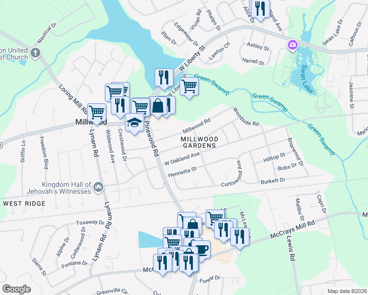 map of restaurants, bars, coffee shops, grocery stores, and more near 1917 West Oakland Avenue in Sumter
