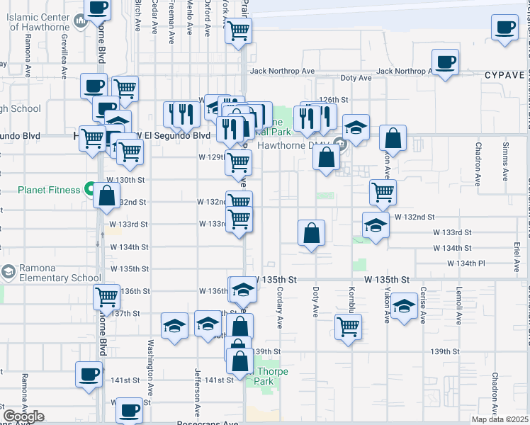 map of restaurants, bars, coffee shops, grocery stores, and more near in Los Angeles County