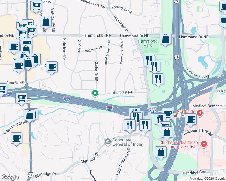map of restaurants, bars, coffee shops, grocery stores, and more near 620 Glenforest Road in Atlanta