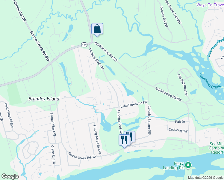 map of restaurants, bars, coffee shops, grocery stores, and more near 1610-1628 Winding Way Southwest in Ocean Isle Beach