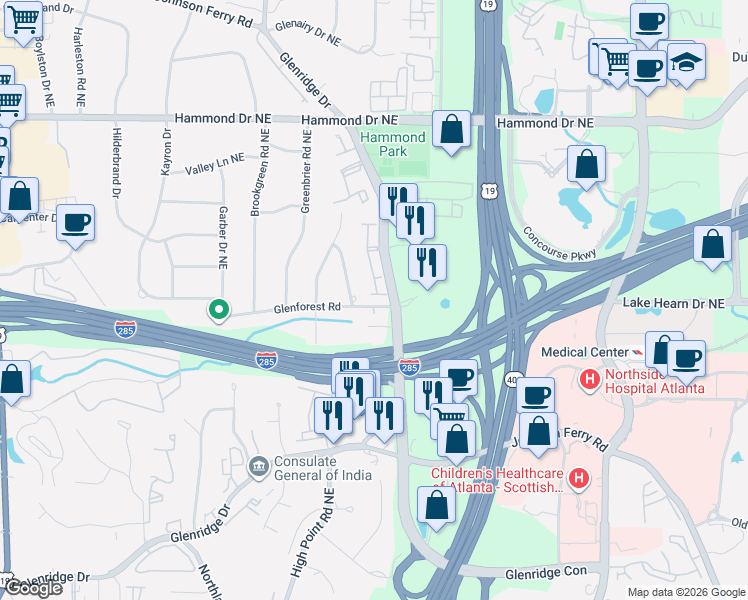 map of restaurants, bars, coffee shops, grocery stores, and more near 735 Glenforest Road in Atlanta