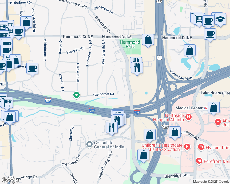 map of restaurants, bars, coffee shops, grocery stores, and more near 690 Glenforest Road in Atlanta