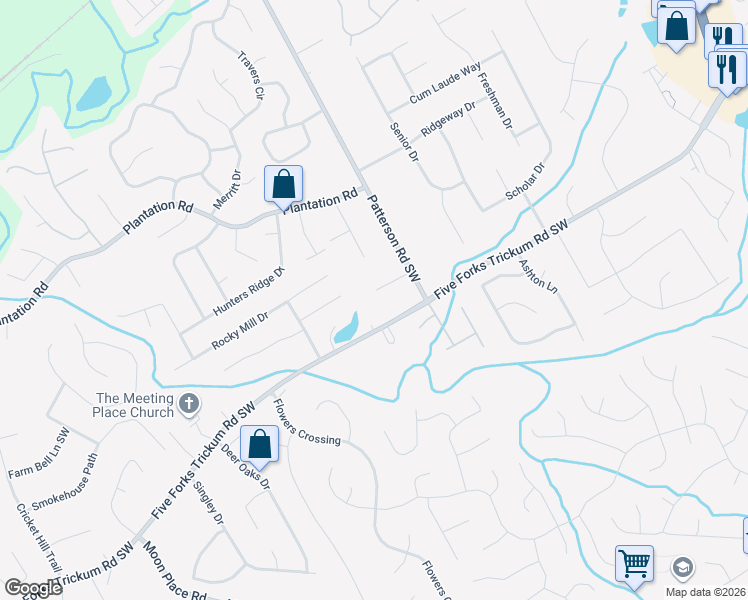 map of restaurants, bars, coffee shops, grocery stores, and more near 1900 Kingston Way Southeast in Lawrenceville