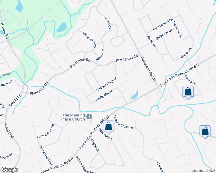 map of restaurants, bars, coffee shops, grocery stores, and more near 2031 Rocky Mill Drive in Lawrenceville