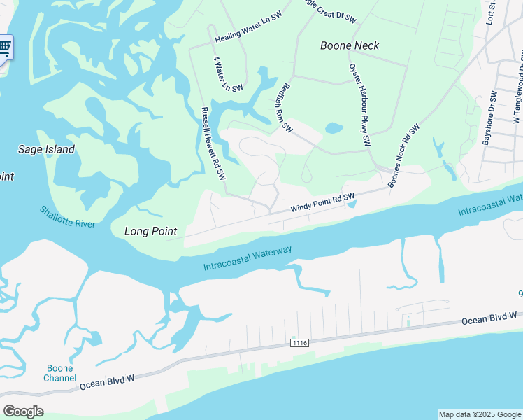 map of restaurants, bars, coffee shops, grocery stores, and more near 3652 Windy Point Road Southwest in Supply