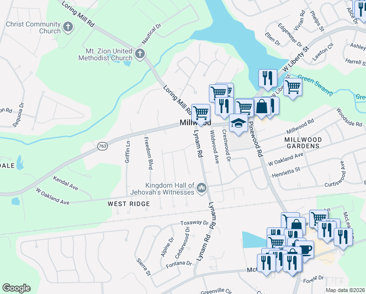 map of restaurants, bars, coffee shops, grocery stores, and more near 20 Lynam Road in Sumter