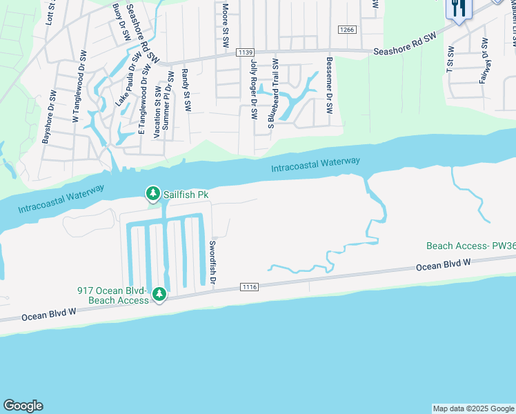 map of restaurants, bars, coffee shops, grocery stores, and more near 847 Heron Landing Wynd in Holden Beach