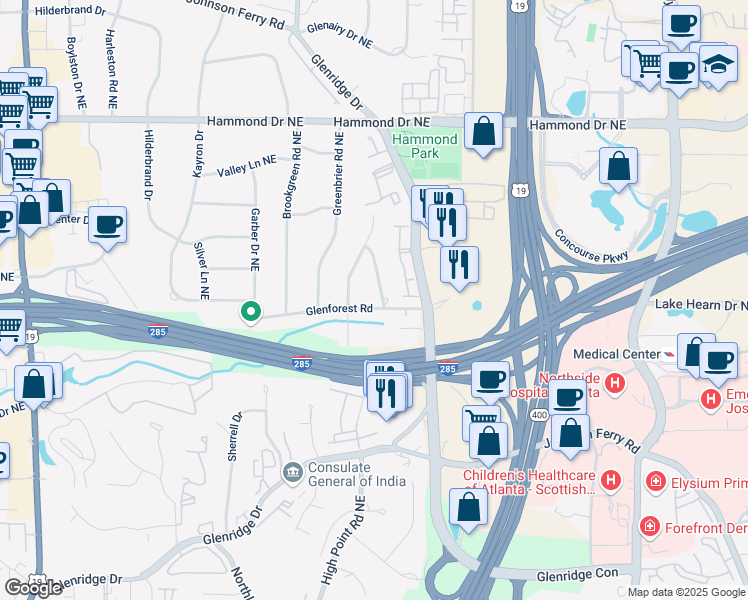 map of restaurants, bars, coffee shops, grocery stores, and more near 690 Glenforest Road in Atlanta