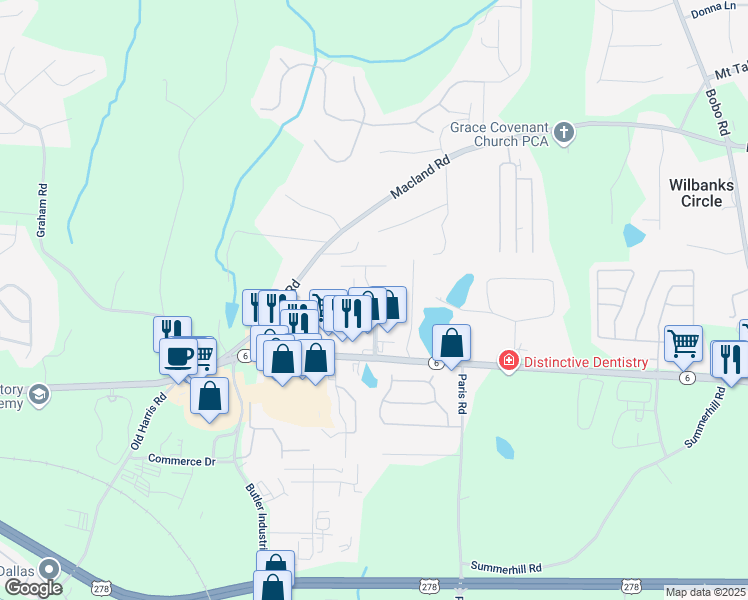 map of restaurants, bars, coffee shops, grocery stores, and more near 294 WI Parkway in Dallas
