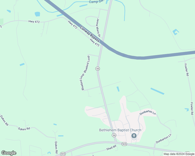 map of restaurants, bars, coffee shops, grocery stores, and more near 110 Bluebird Loop in Conway