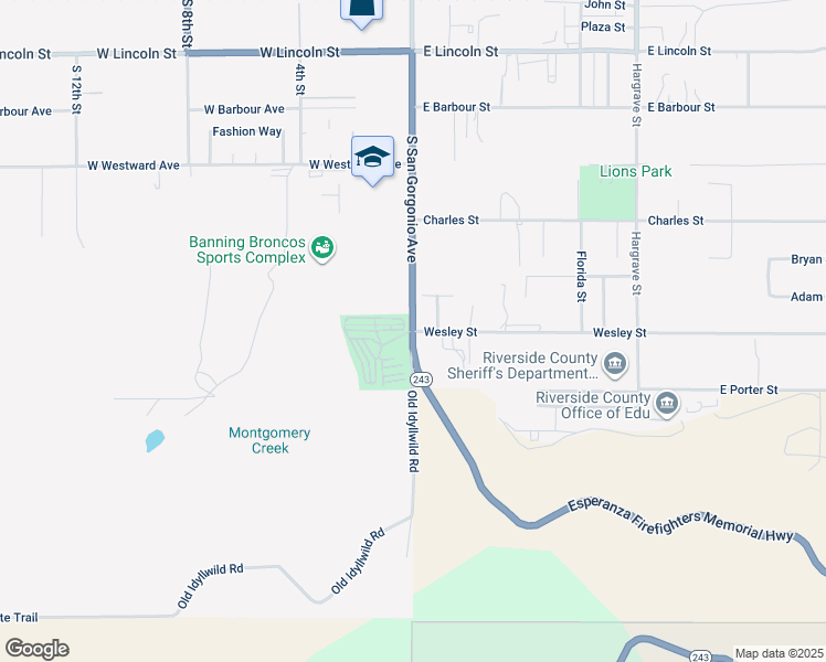 map of restaurants, bars, coffee shops, grocery stores, and more near Esperanza Firefighters Memorial Highway in Banning