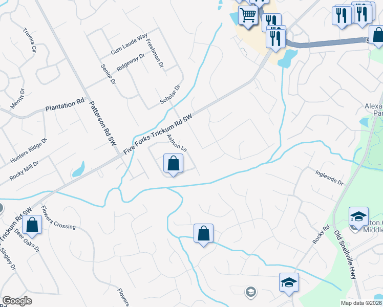 map of restaurants, bars, coffee shops, grocery stores, and more near 700 Ashton Lane in Lawrenceville