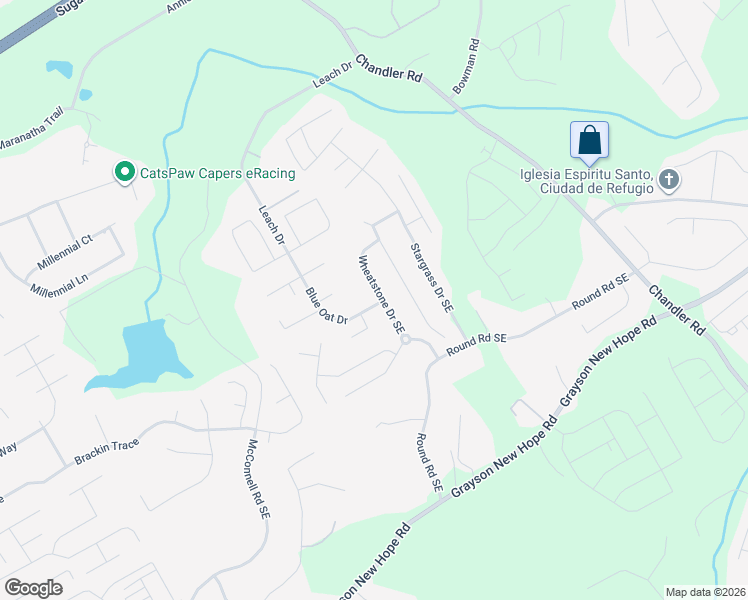 map of restaurants, bars, coffee shops, grocery stores, and more near 1819 Blue Oat Court Southeast in Grayson