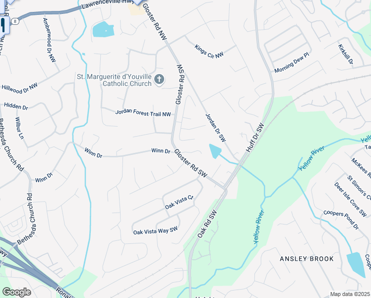 map of restaurants, bars, coffee shops, grocery stores, and more near 2977 McKenzie Drive in Lawrenceville