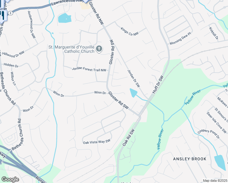 map of restaurants, bars, coffee shops, grocery stores, and more near 2988 McKenzie Drive in Lawrenceville