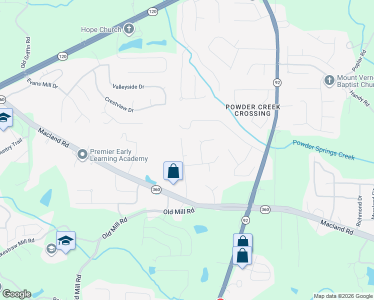 map of restaurants, bars, coffee shops, grocery stores, and more near 246 Macland Springs Drive in Dallas