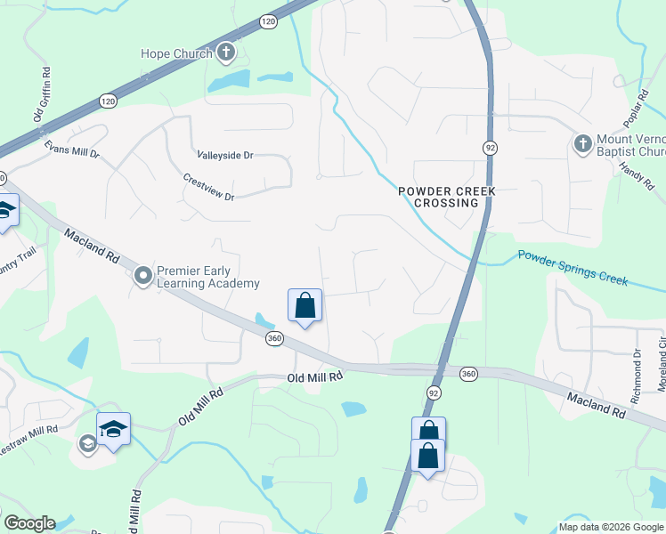 map of restaurants, bars, coffee shops, grocery stores, and more near 246 Macland Springs Drive in Dallas