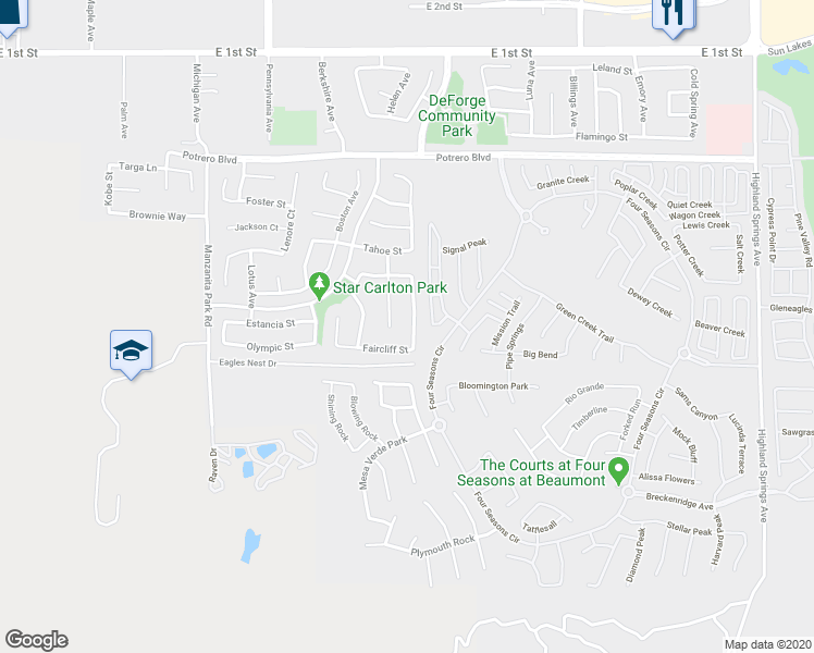 map of restaurants, bars, coffee shops, grocery stores, and more near 219 Finley Avenue in Beaumont