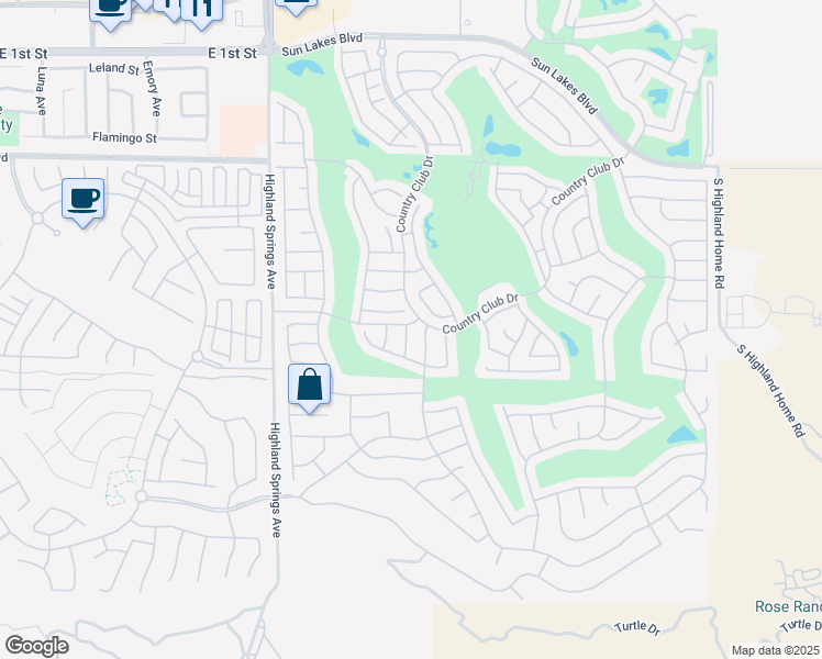 map of restaurants, bars, coffee shops, grocery stores, and more near 1418 Las Colinas Avenue in Banning