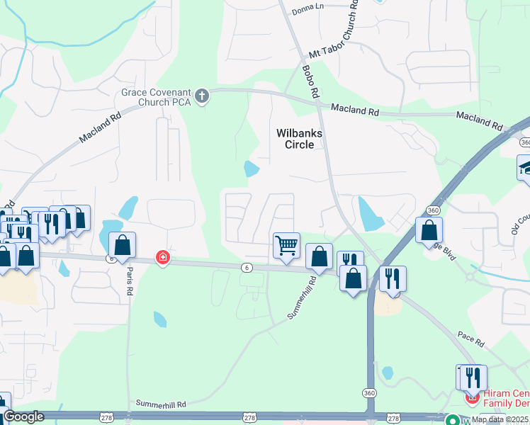 map of restaurants, bars, coffee shops, grocery stores, and more near 118 Topaz Drive in Dallas