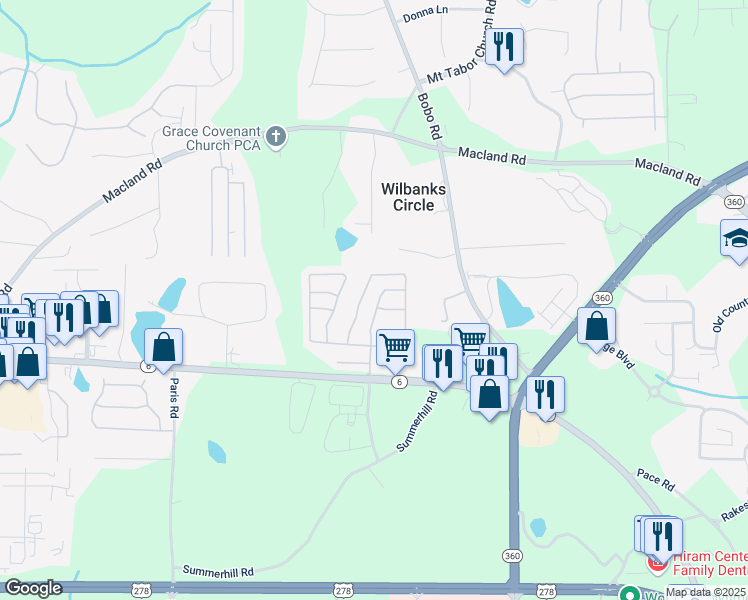 map of restaurants, bars, coffee shops, grocery stores, and more near 228 Topaz Drive in Dallas