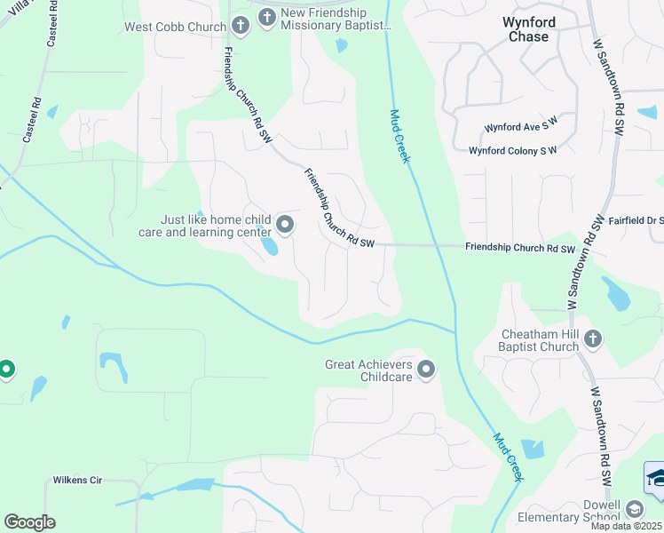 map of restaurants, bars, coffee shops, grocery stores, and more near 3301 Maple Leaf Way in Powder Springs