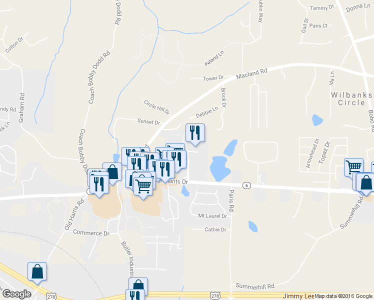map of restaurants, bars, coffee shops, grocery stores, and more near 405 White Ingram Parkway in Dallas