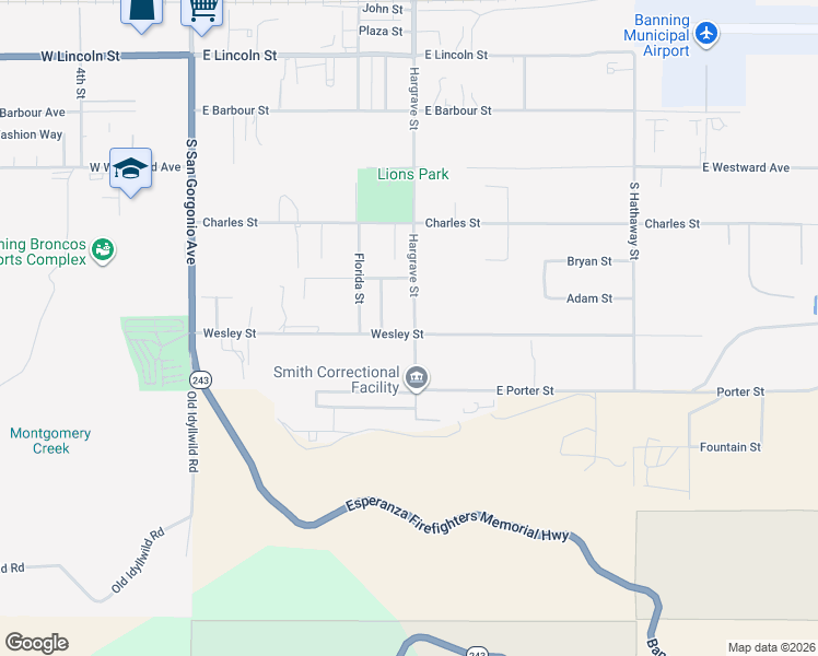 map of restaurants, bars, coffee shops, grocery stores, and more near 779 Wesley Street in Banning