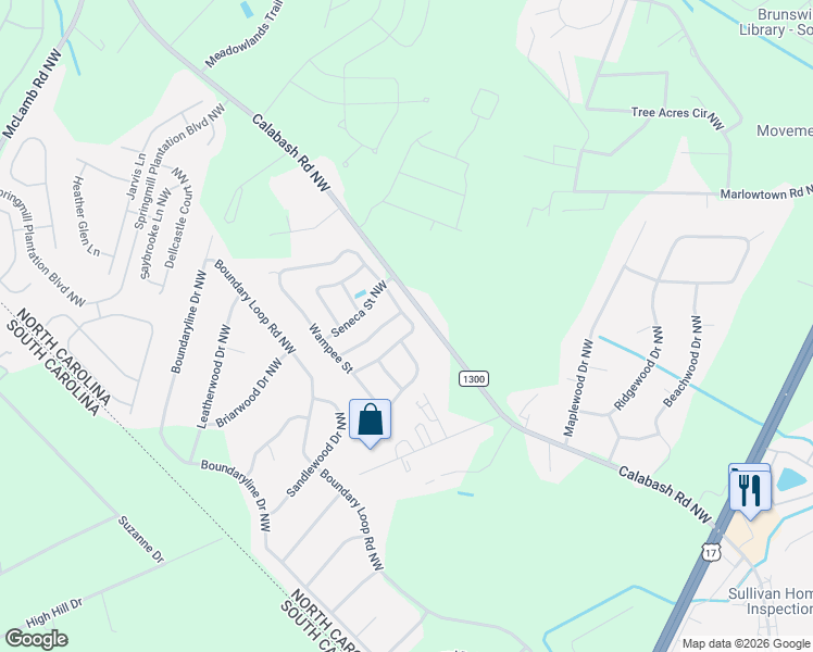 map of restaurants, bars, coffee shops, grocery stores, and more near 362 Wampee Street in Calabash