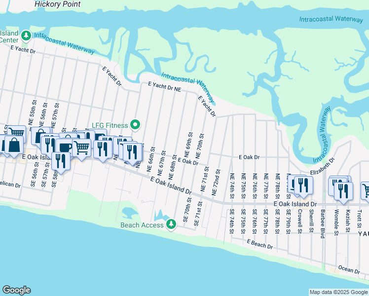map of restaurants, bars, coffee shops, grocery stores, and more near 220 NE 69th St in Oak Island