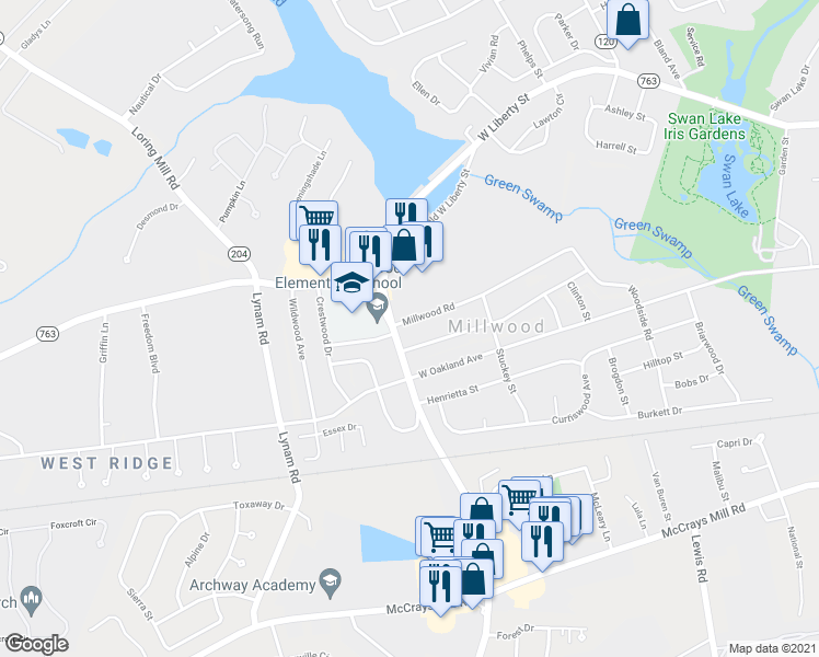 map of restaurants, bars, coffee shops, grocery stores, and more near 1940 Millwood Road in Sumter