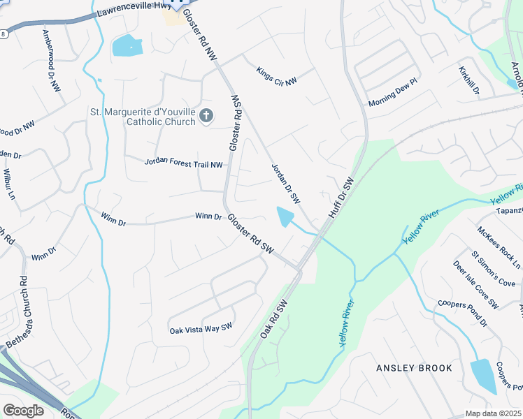map of restaurants, bars, coffee shops, grocery stores, and more near 2887 McKenzie Drive in Lawrenceville