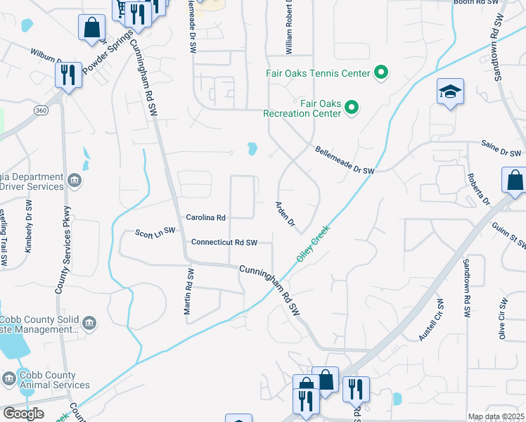 map of restaurants, bars, coffee shops, grocery stores, and more near 1651 Massachusetts Street Southwest in Marietta