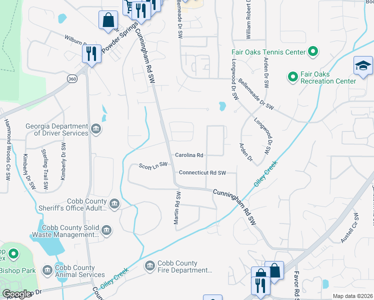 map of restaurants, bars, coffee shops, grocery stores, and more near 691 Crosswinds Circle in Marietta