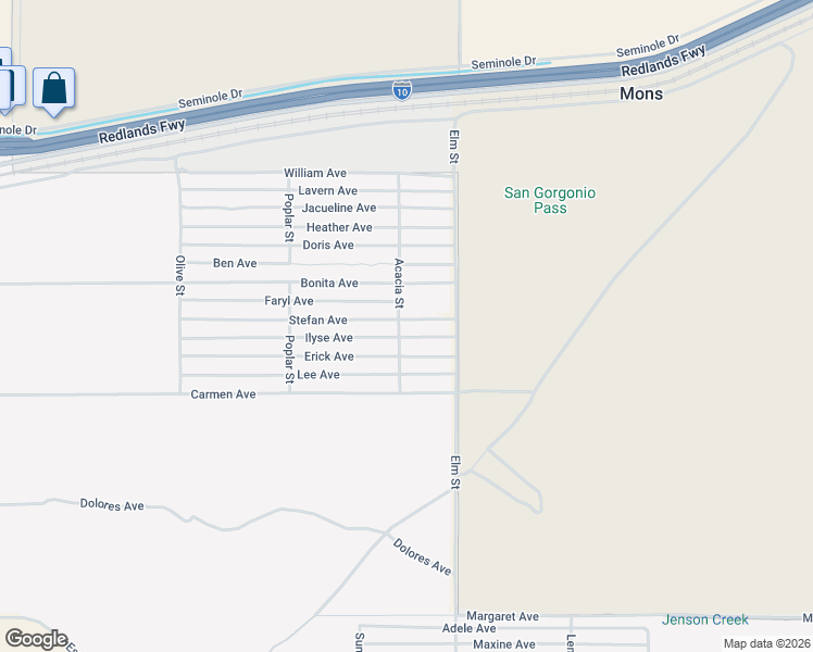 map of restaurants, bars, coffee shops, grocery stores, and more near Stefan Avenue in Cabazon