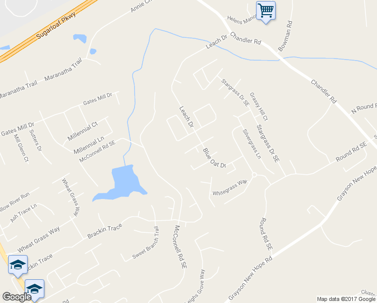 map of restaurants, bars, coffee shops, grocery stores, and more near 10 Purpletop Drive in Grayson